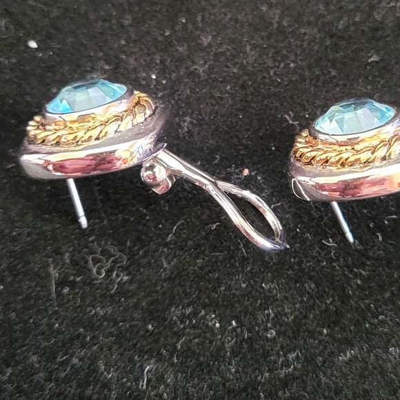 Joan Rivers - Rectangle Brooch and Earrings Set - w/Blue & Clear Rhinestones - Picture 6 of 8